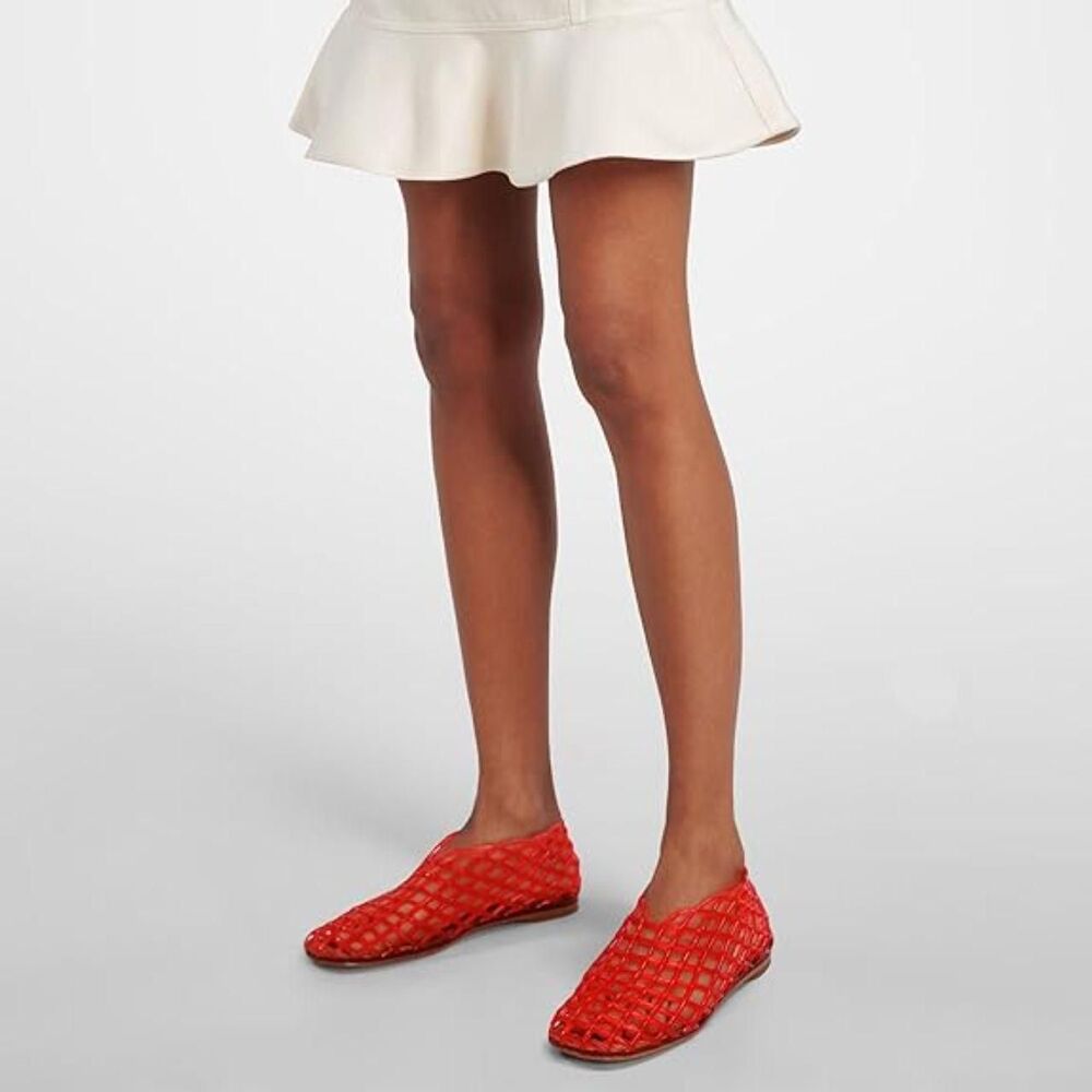 Source Unknown Red Woven Leather Flats
